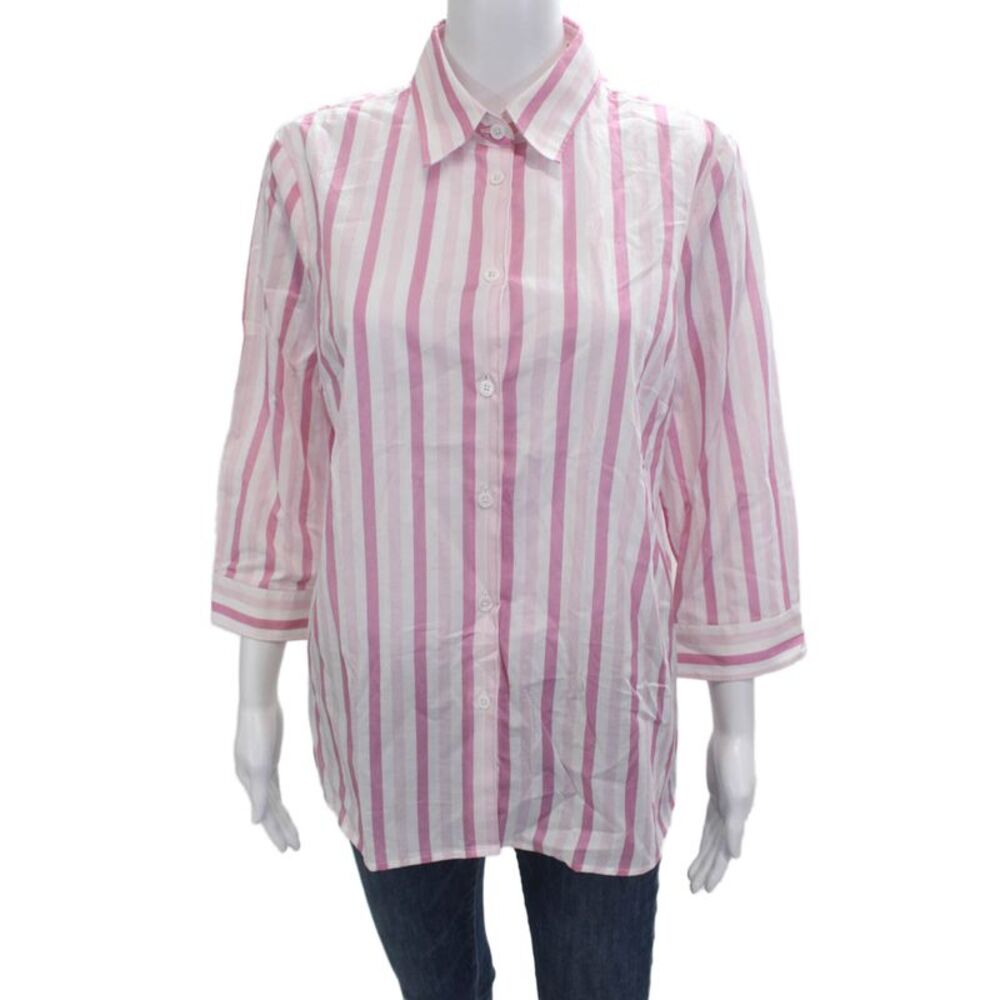 Camicettasnob Womens Button-Up Striped 3/4 Sleeve Pink Cotton Size 44